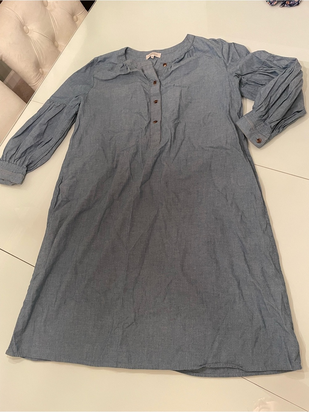 Lafayette 148 New York Light Blue Long-Sleeve Chambray Tunic Dress